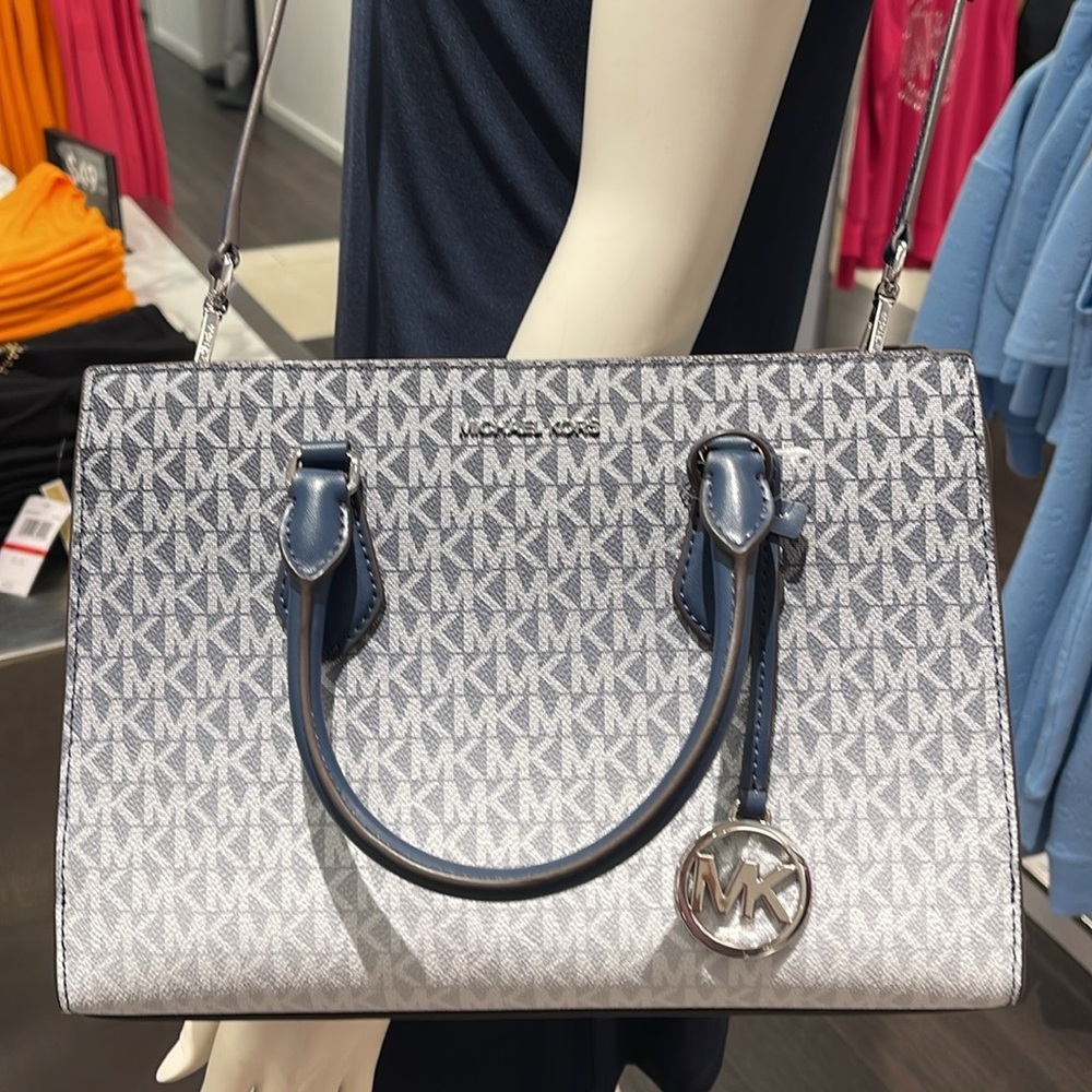 MICHAEL KORS Sheila Medium Ombré Signature Logo CZ Satchel Crossbody 
Navy 
NWT - Picture 6 of 16